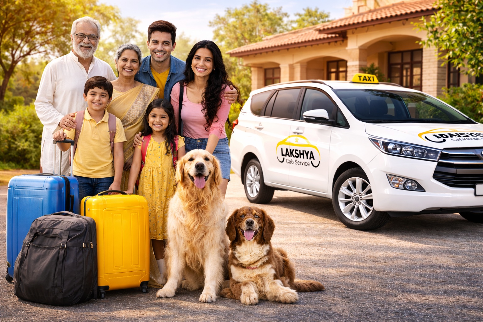 Lakshya Cab Service Jaipur family taxi with luggage and pet