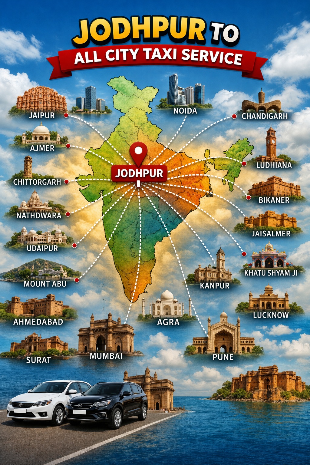 Jodhpur to All City Cab Routes Map